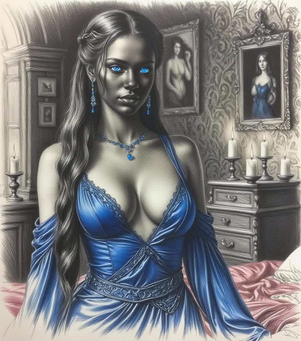 Lady in Blue Outfit with Cobalt Accents