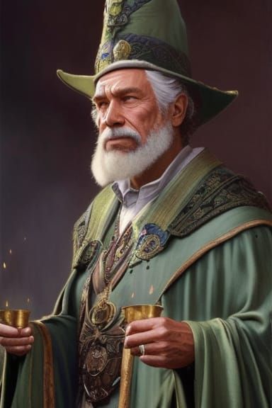 Wizard with Green Beard in Fantasy Art Style