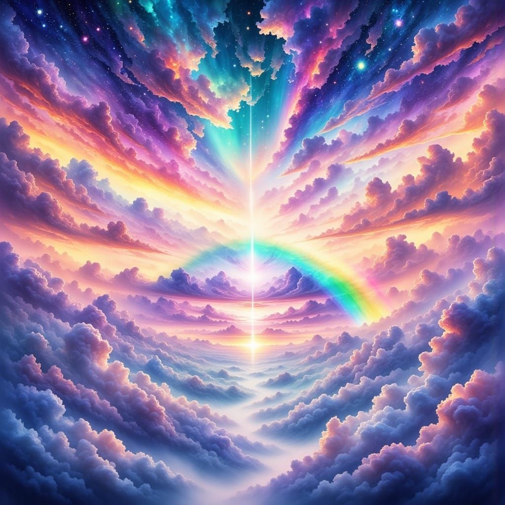 Rainbow Fantasy Sky in 3D Cinematic Style