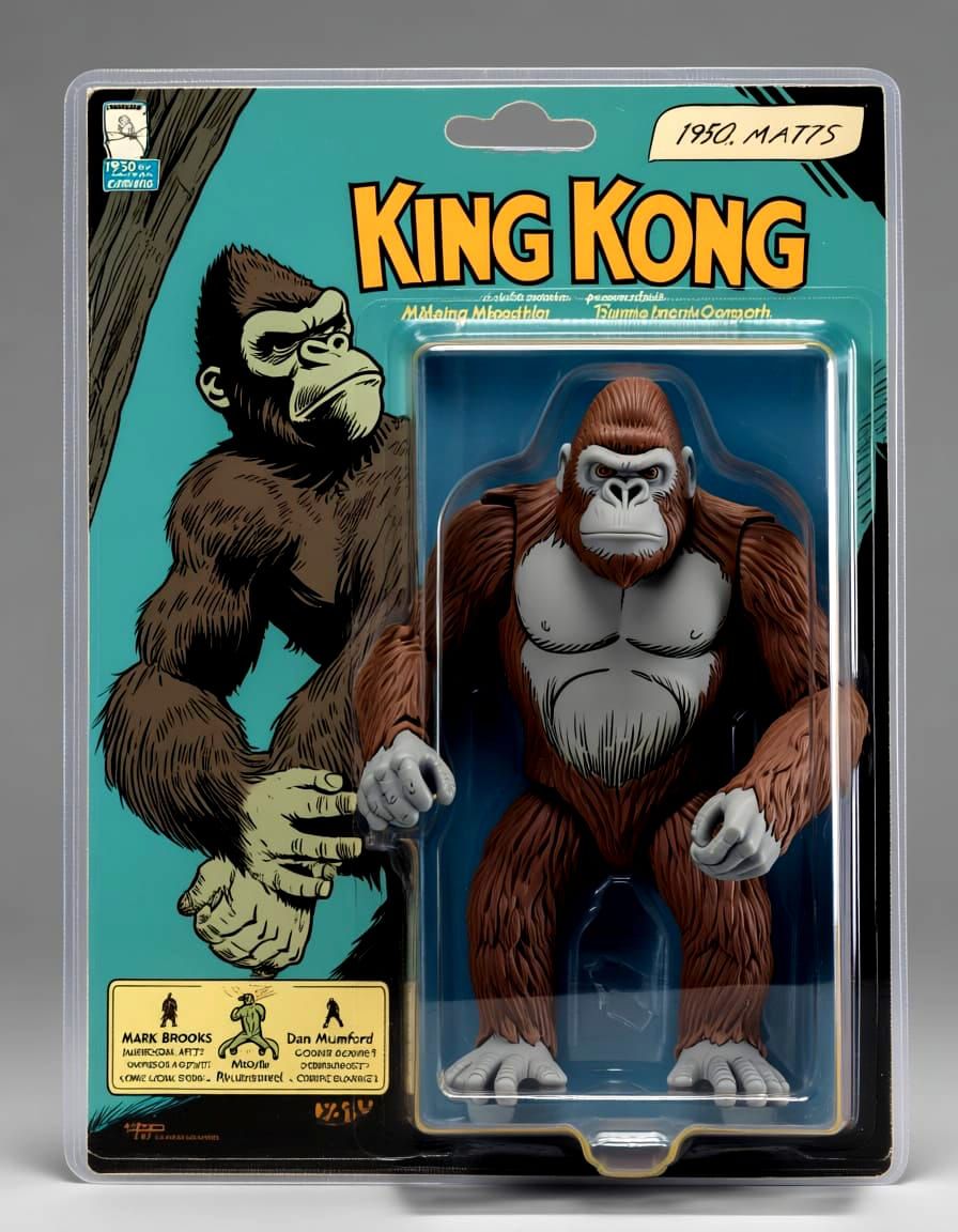 An action figure still in the package of King Kong from the ...