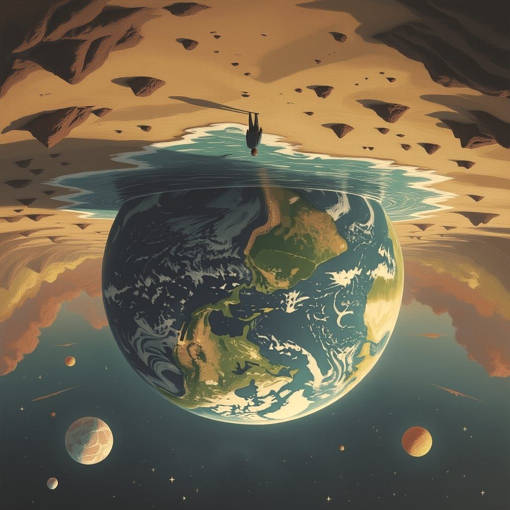 Distressed Earth with Pixelated Space Background