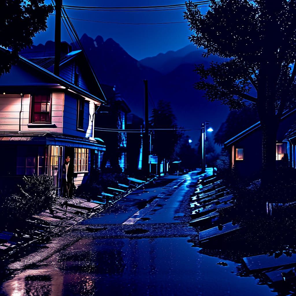 Elegant Woman Walks Down Rainy City Street at Night