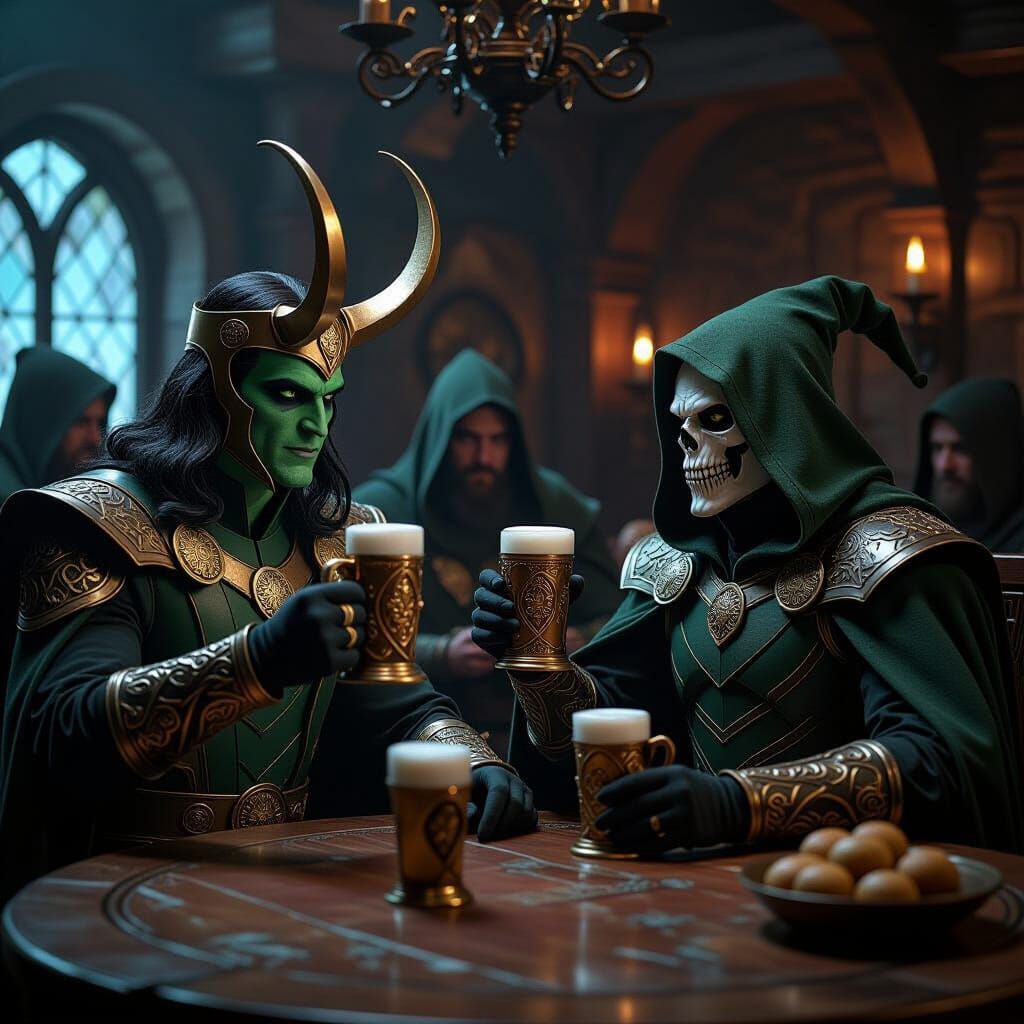 Loki and Skeletor in Medieval Tavern Film Still