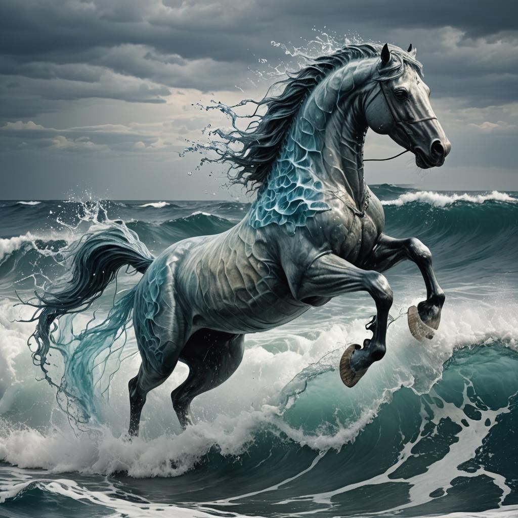 Water Horse Emerges from Ocean Waves