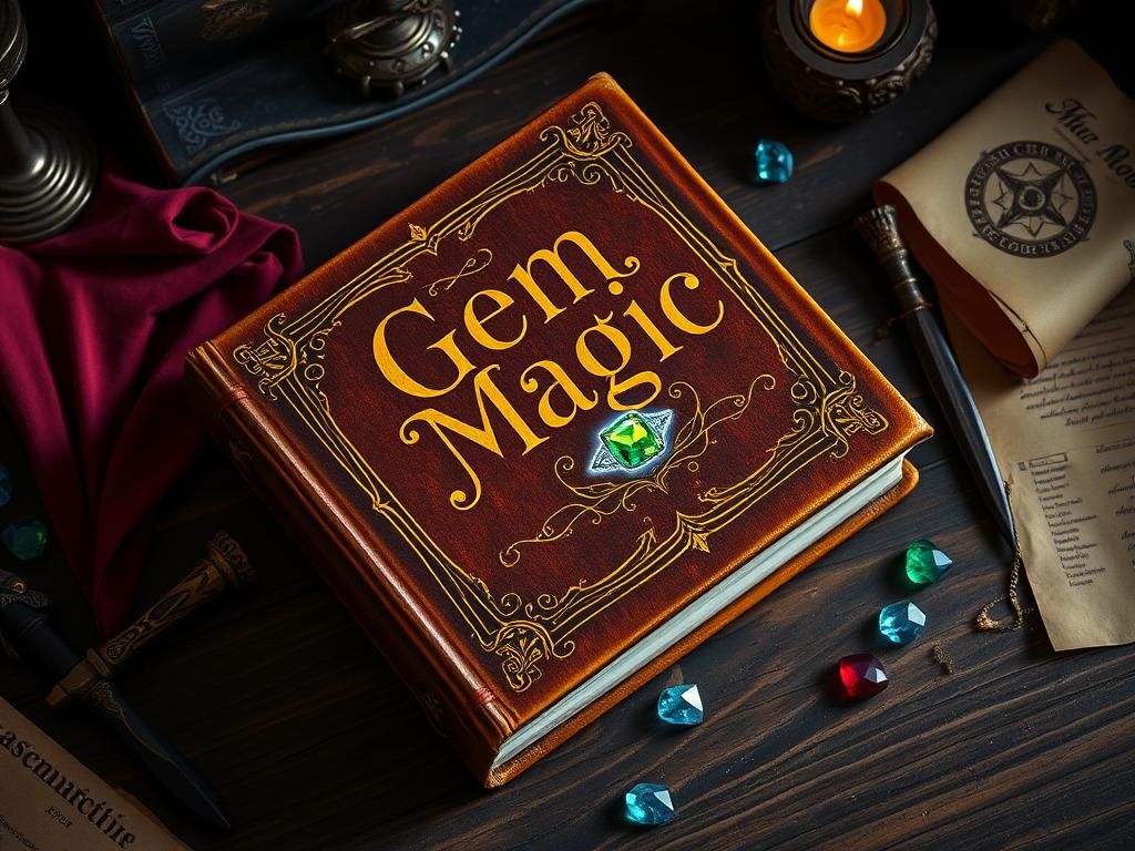 Gem Magic Book in a Fantasy Mage Workshop