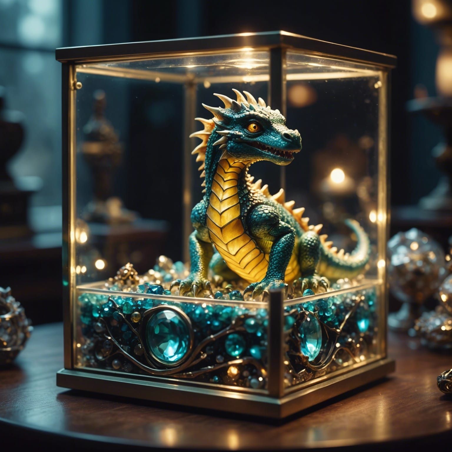 Miniature Dragon in Glass Jewelry Box