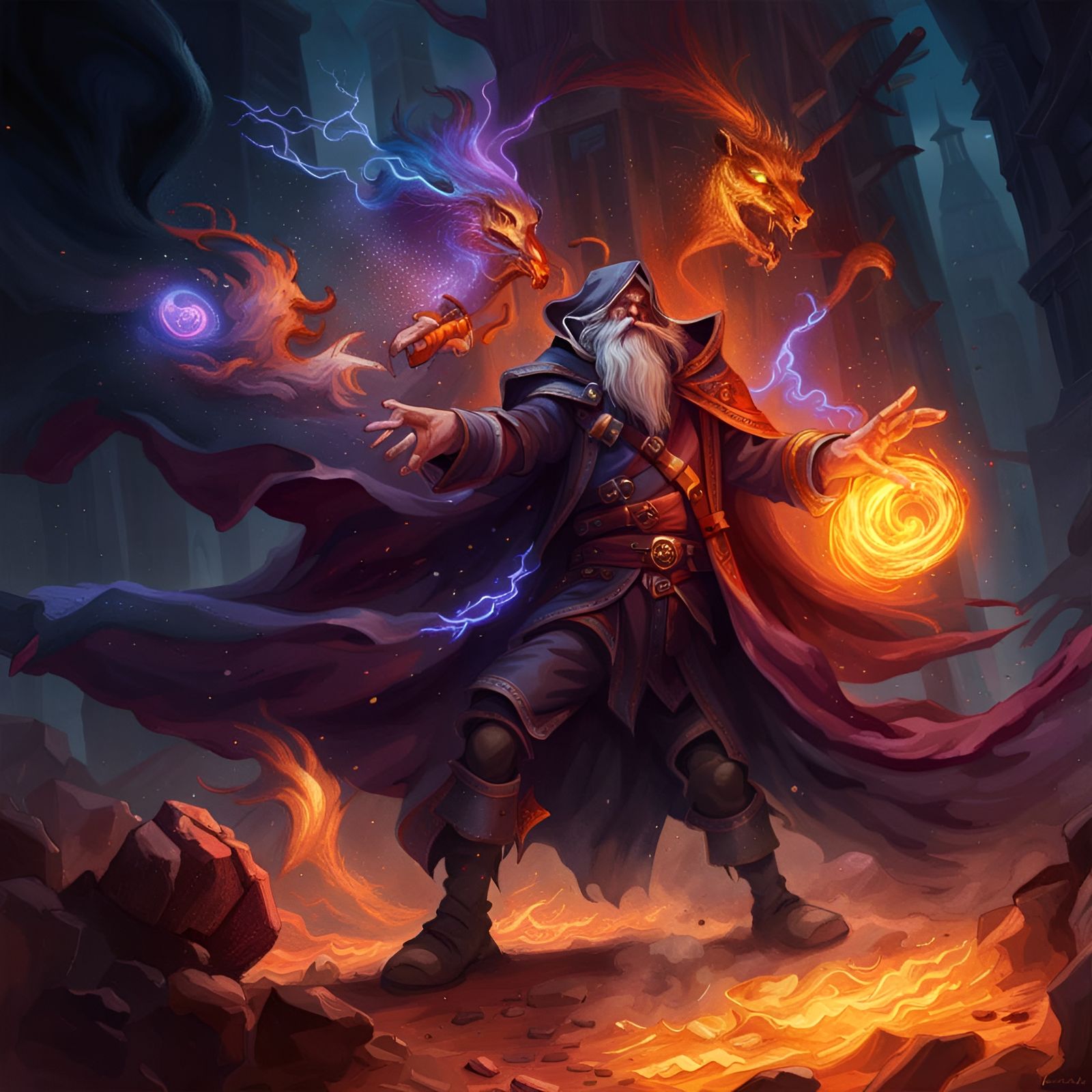 Wizard Versus Warlock in Dark Fantasy Style