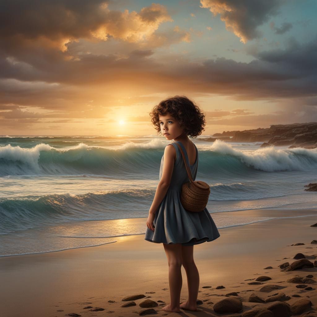 Australian Beach Scene: Little Girl in Digital Painting