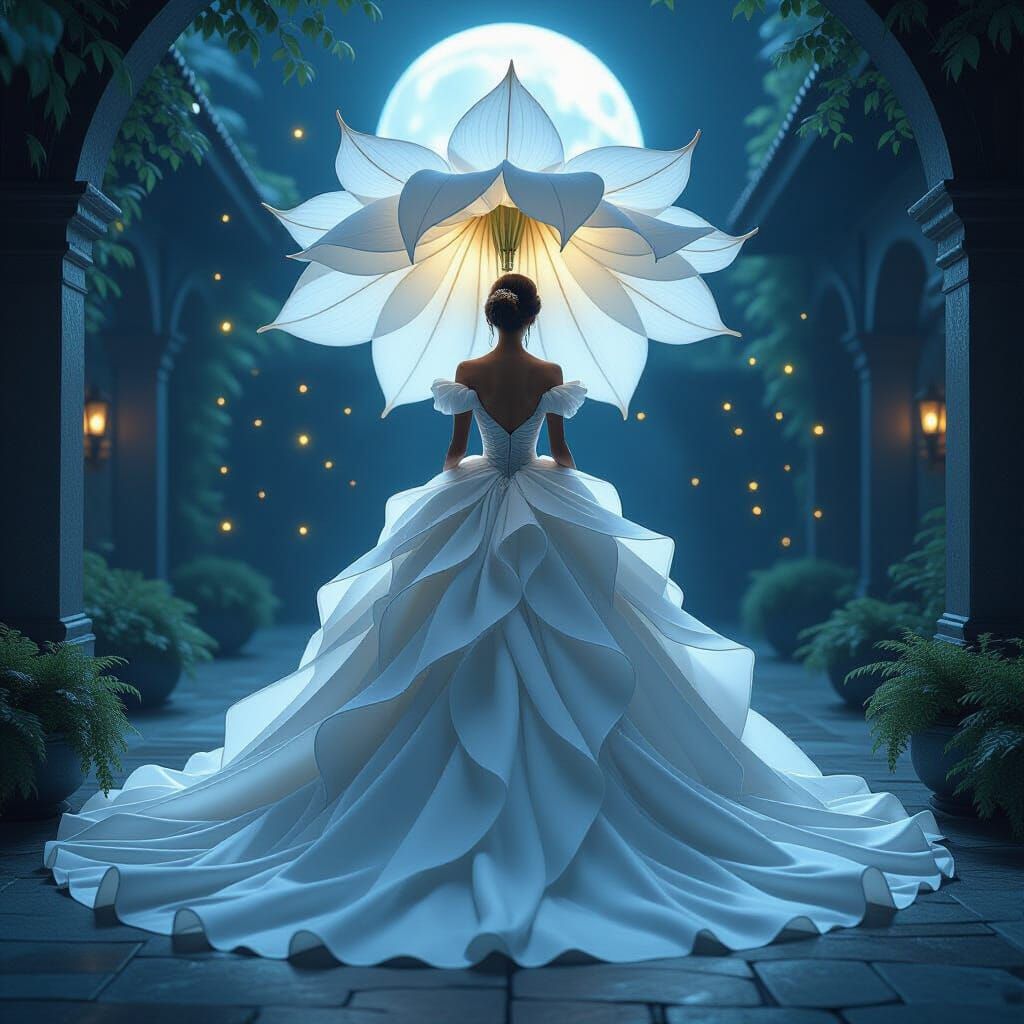 Moonlit Princess in a Floral Gown