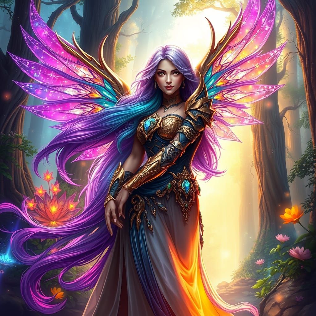 Fantasy Woman in Mystical Forest: Digital Painting