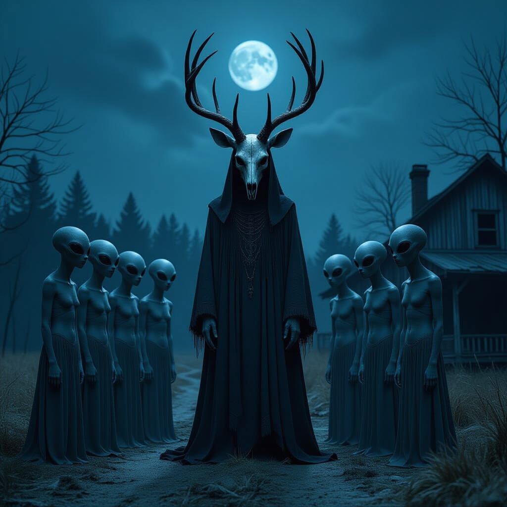 Wendigo Alien Leader in Dark Horror Style