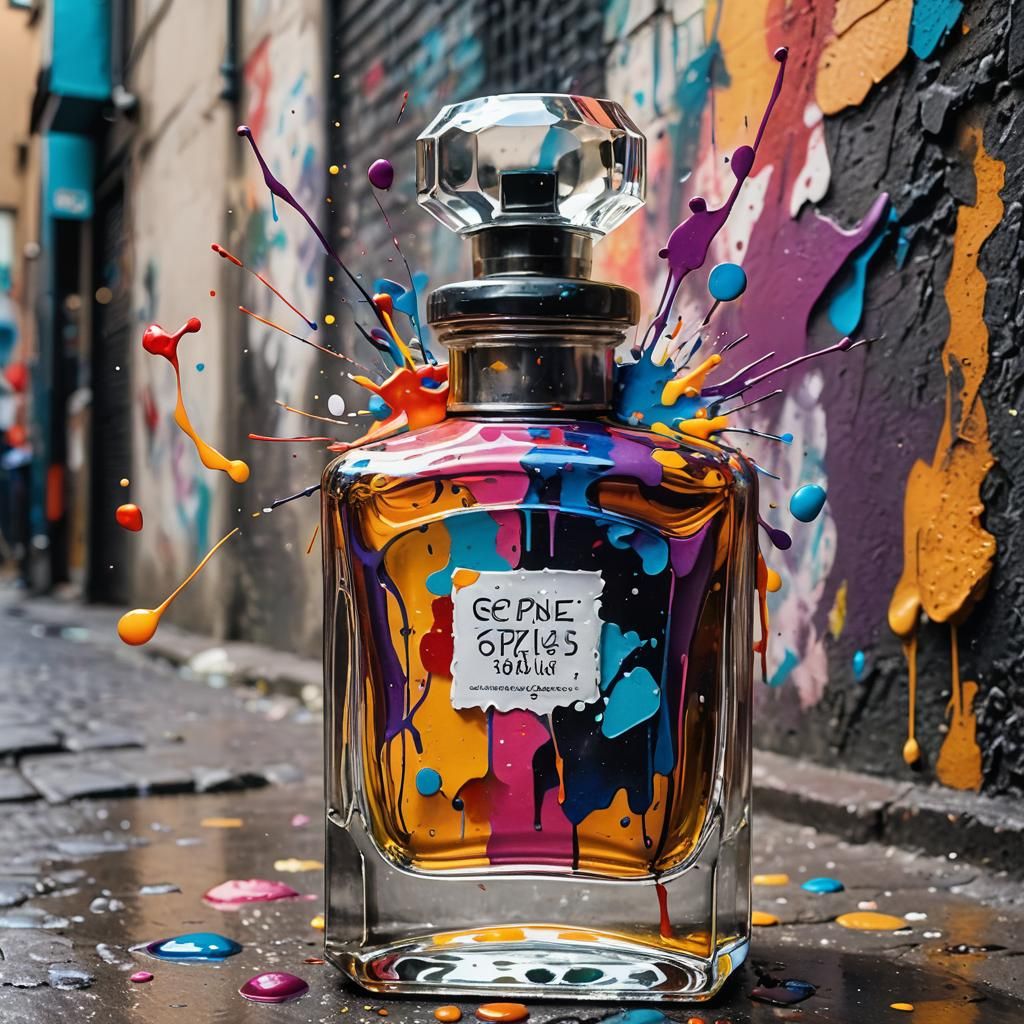 Perfume Bottle in Colorful City Alley