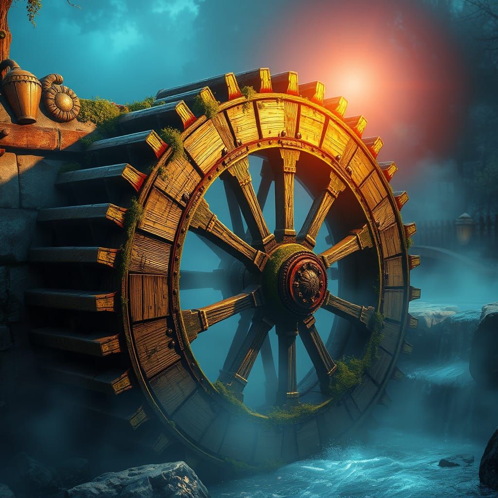 Elegant Waterwheel in Dreamy, High-Resolution Art