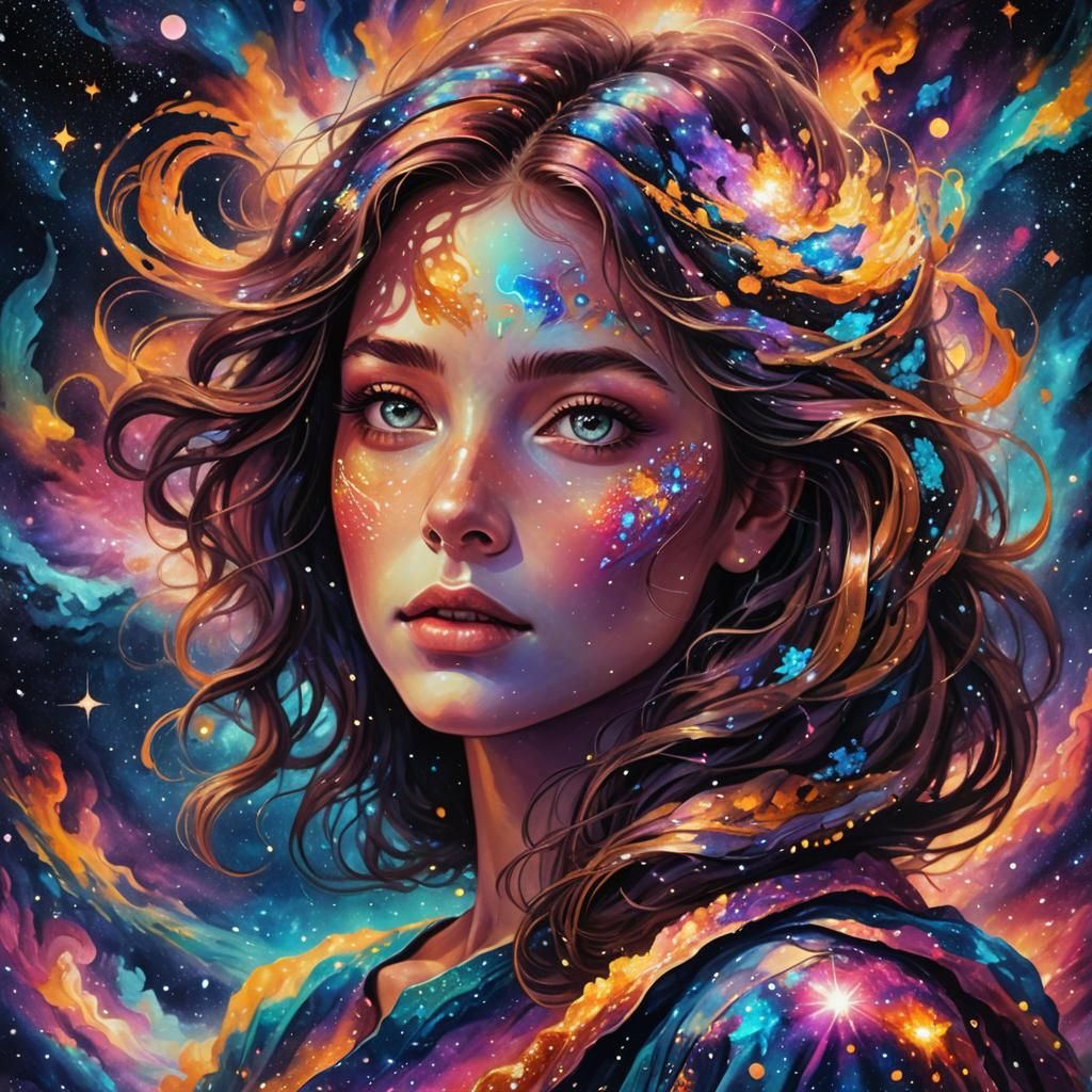 Cosmic Girl Portrait in Astral Style