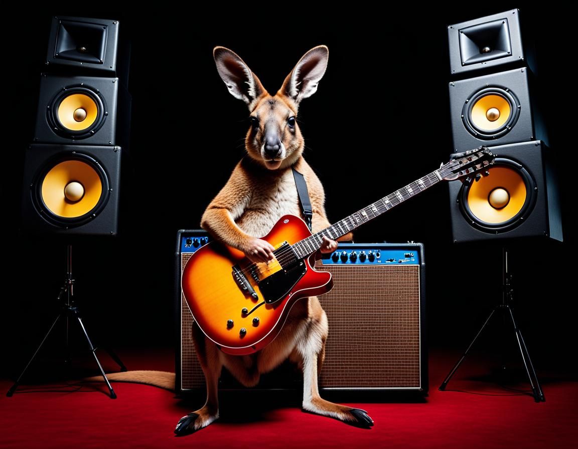 Kangaroo Rock Star Portrait with Guitar