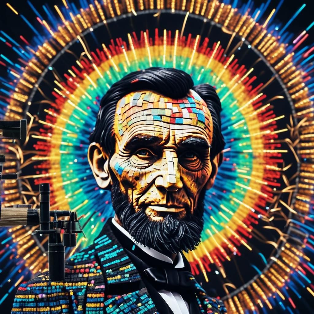 Lincoln Portrait in Fireworks Display