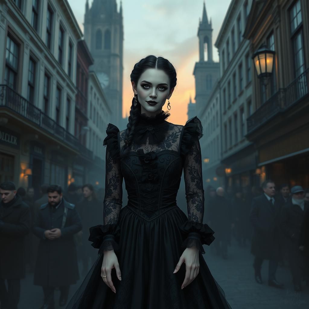 Gothic Woman in Victorian Dress, Digital Painting