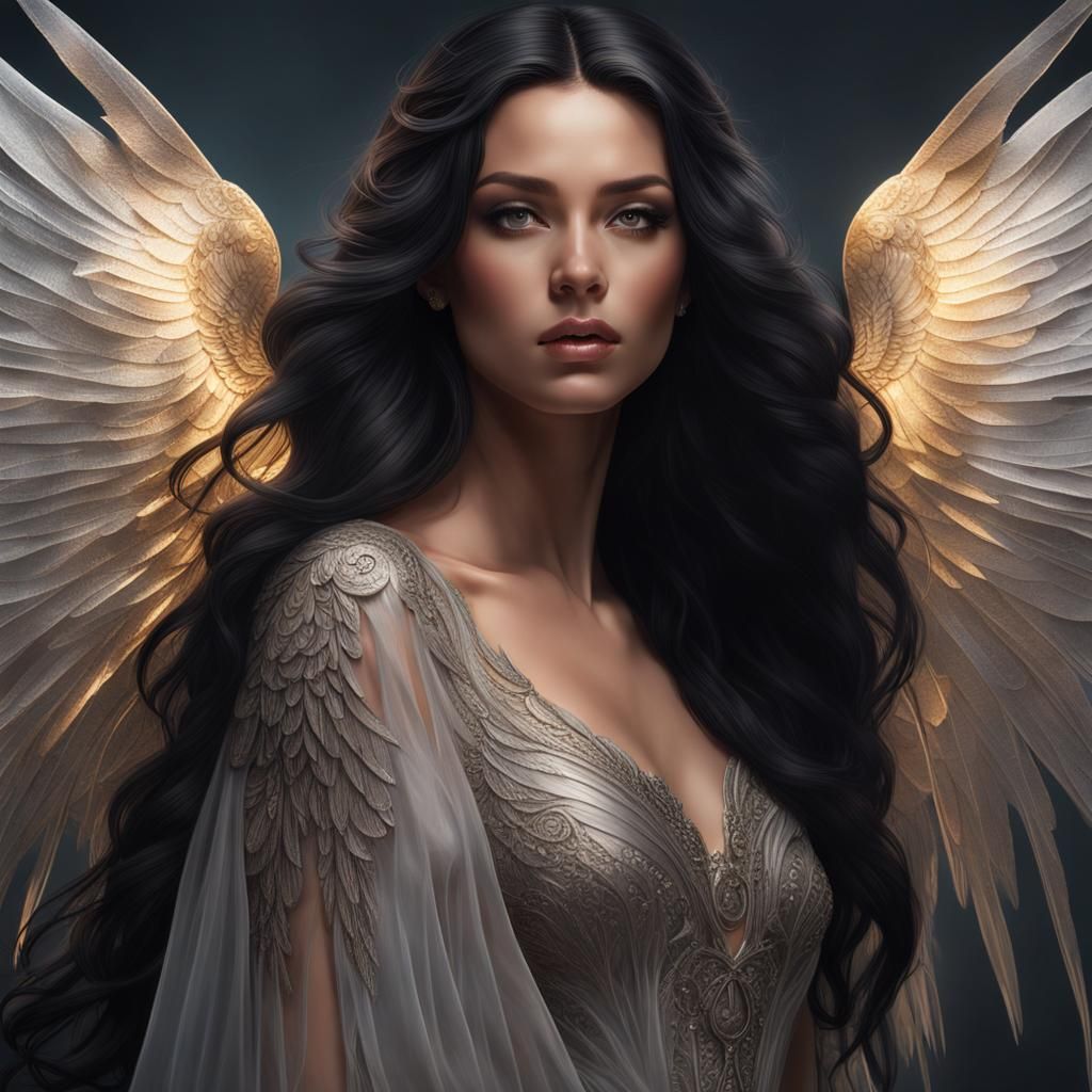 Elegant Woman with Angel Wings: Digital Art Portrait