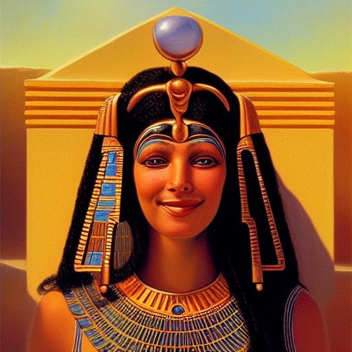 Goddess Hathor Smiling, Oil Painting Portrait