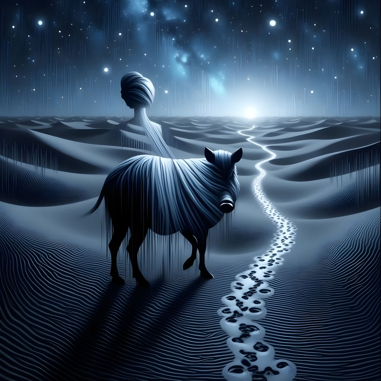 Wild Boar Crossing a Desert River Bridge