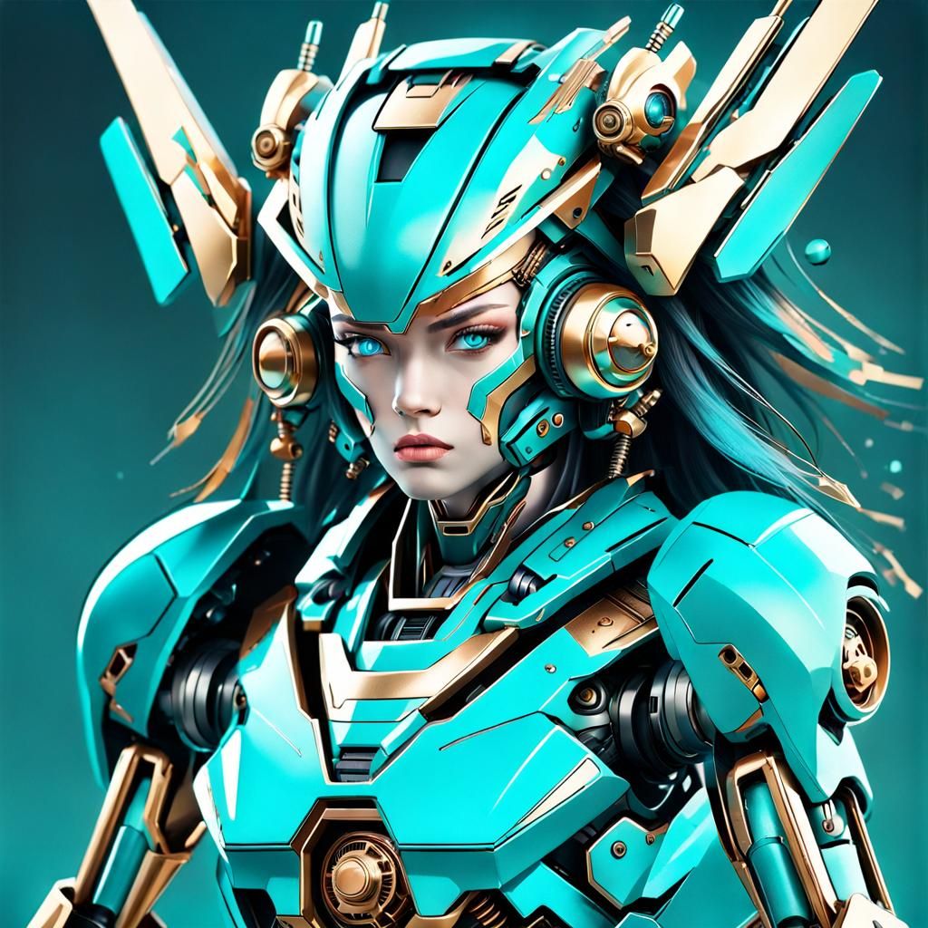 Elegant Turquoise Female Mecha Fighting Robot