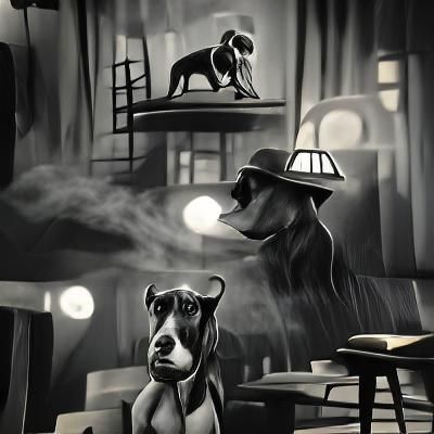 Film Noir Ink Drawing of a Dog