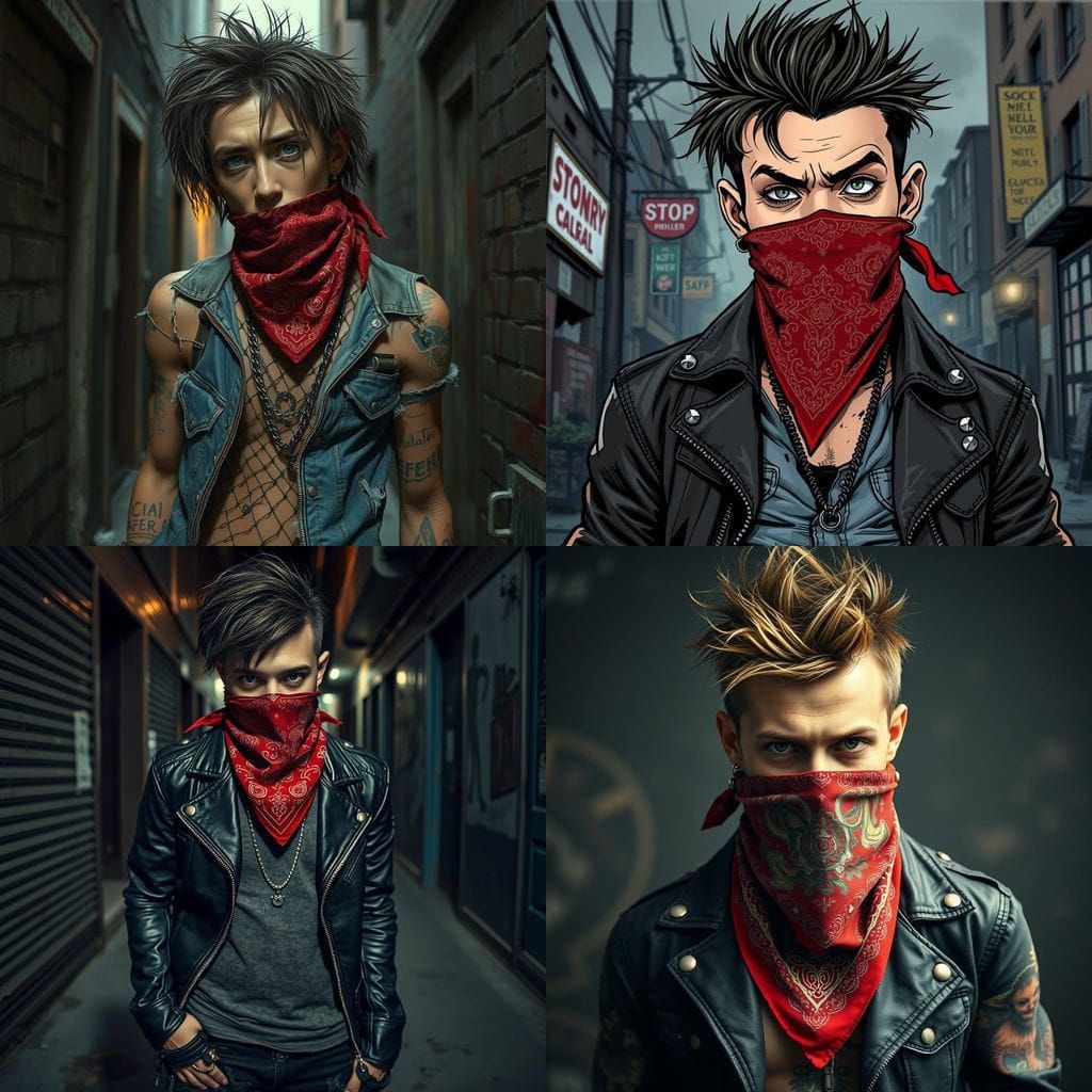 Edgy Street Punk with Piercing and Paisley Bandana