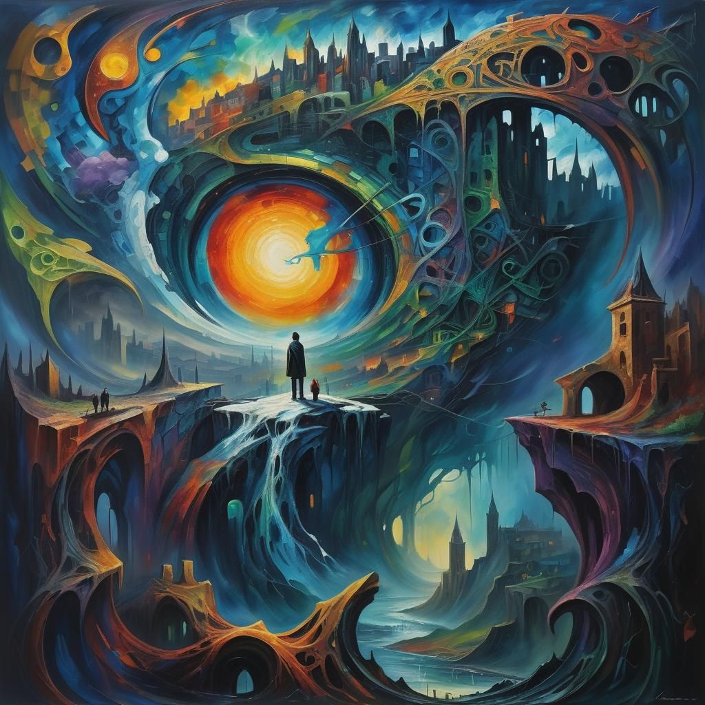 Surreal Celtic Cityscape in Impasto Style