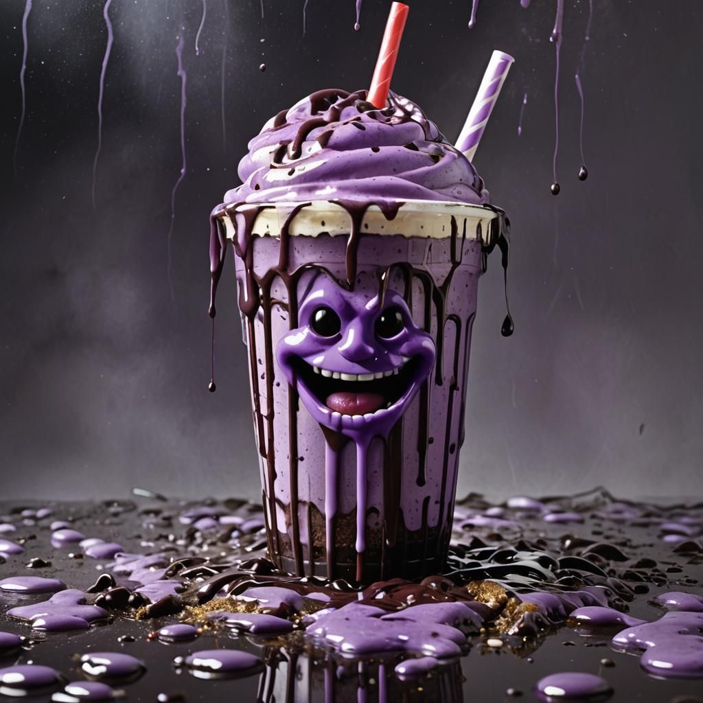 Grimace's Surreal Milkshake: A Dark Fantasy Scene