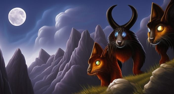 Rabbit Warriors Descend Mountain Path in Dark Fantasy Style