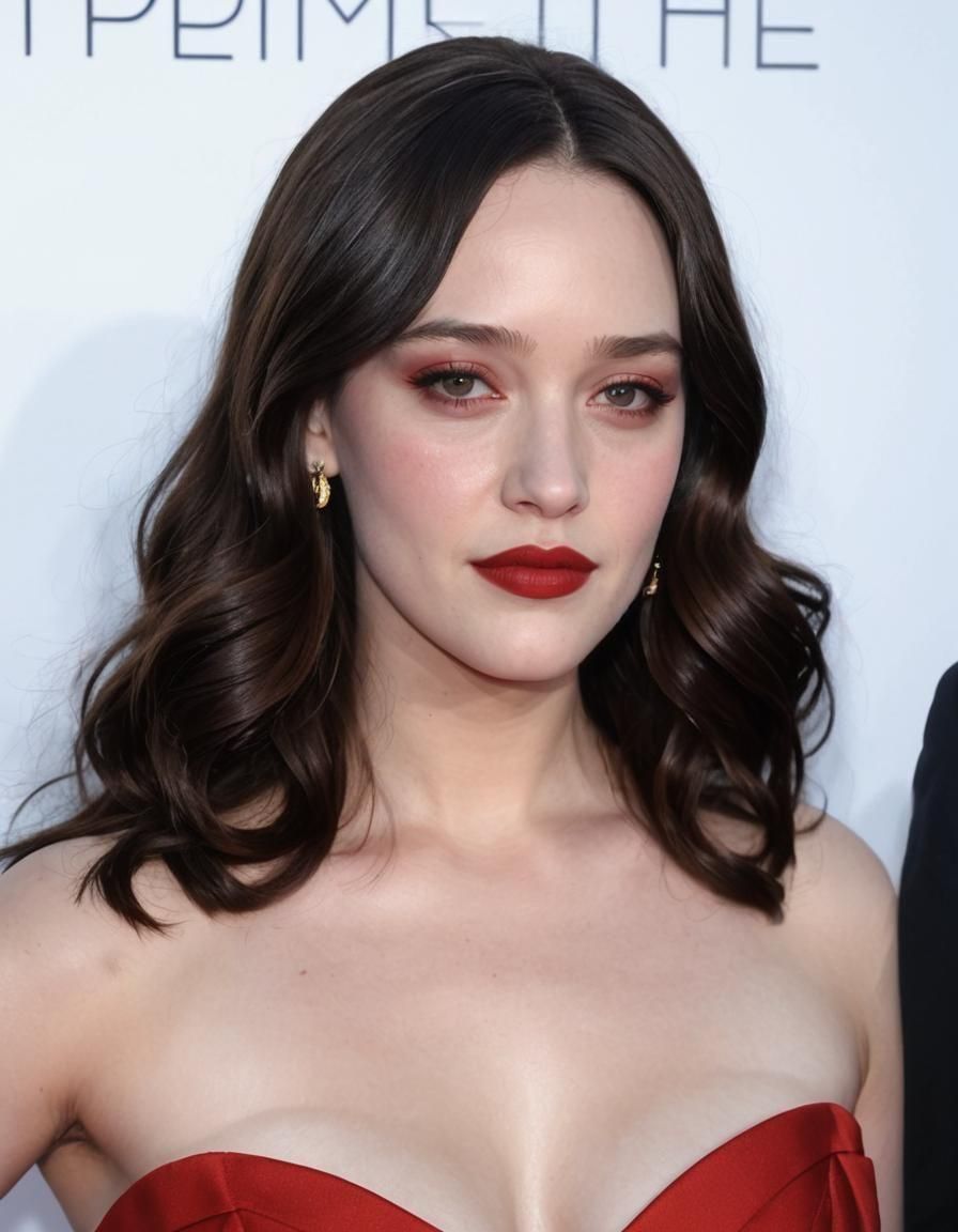 Kat Dennings in Cubist Style Red Dress Portrait