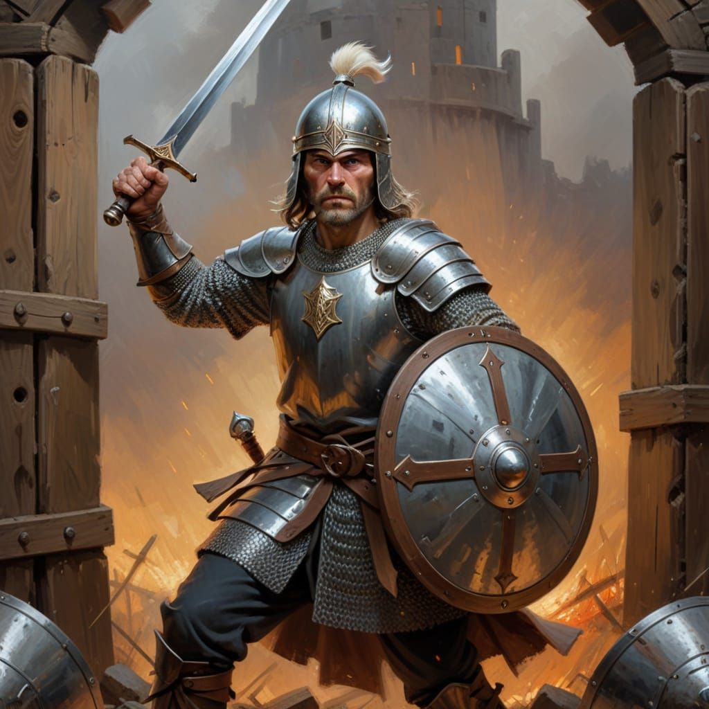 Anglo-Saxon Warrior in Chainmail, Shield and Sword