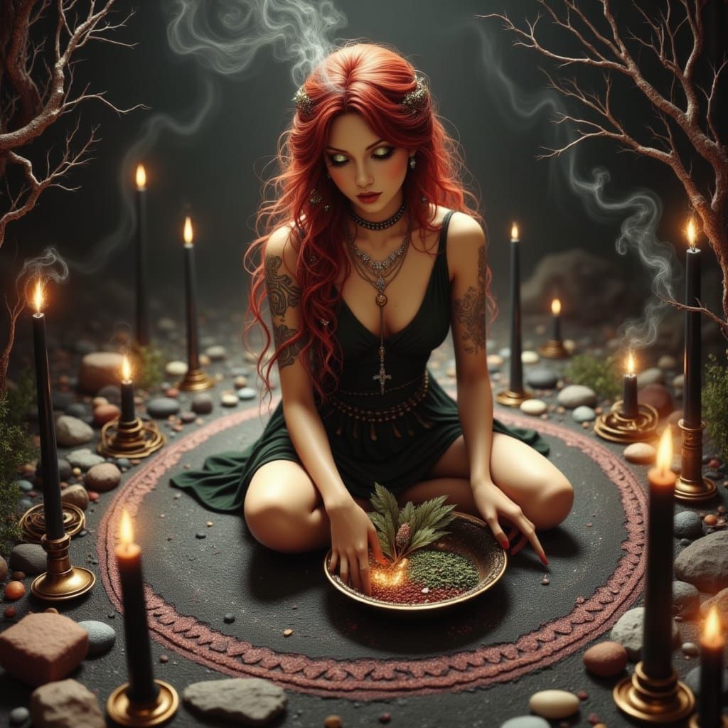 Fae Witch in Chalk Circle, 3D Digital Art