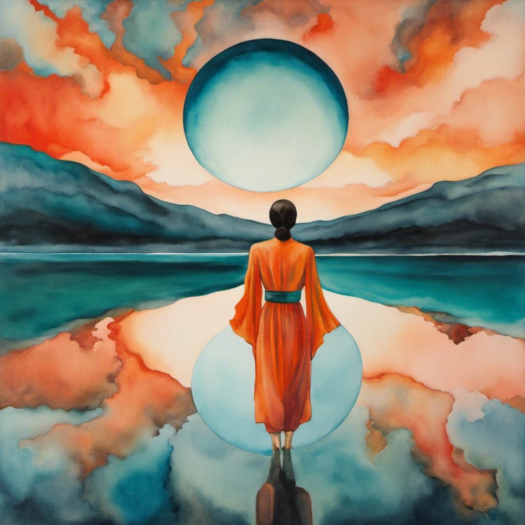 Woman in Silent Lake: Watercolor by Georgia O'Keeffe