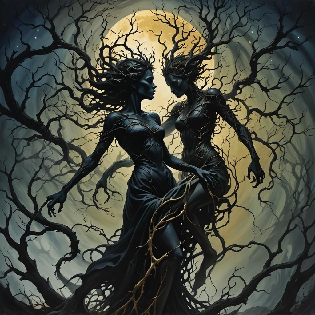 Woman's Silhouette Morphs to Dark Creature: Dark Fantasy Art