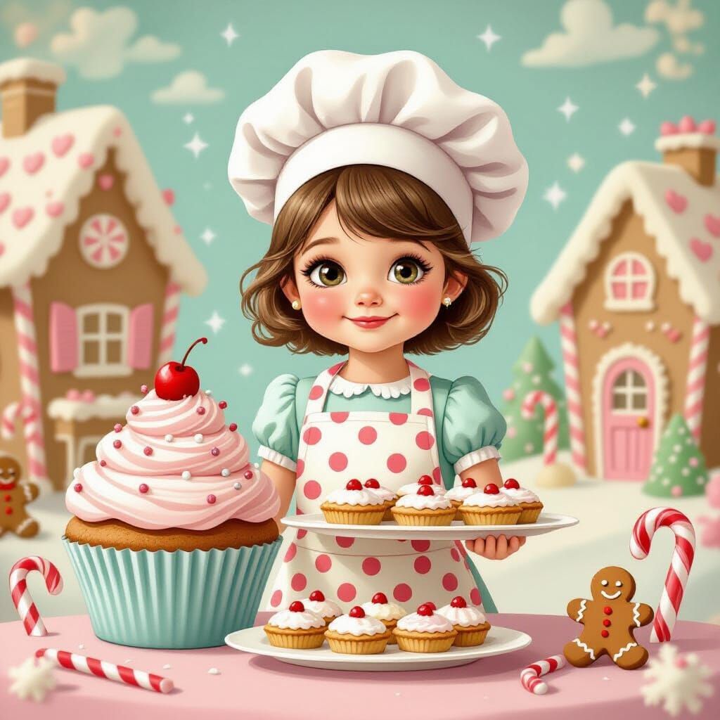 Girl in Candy Wonderland, Pastel Illustration