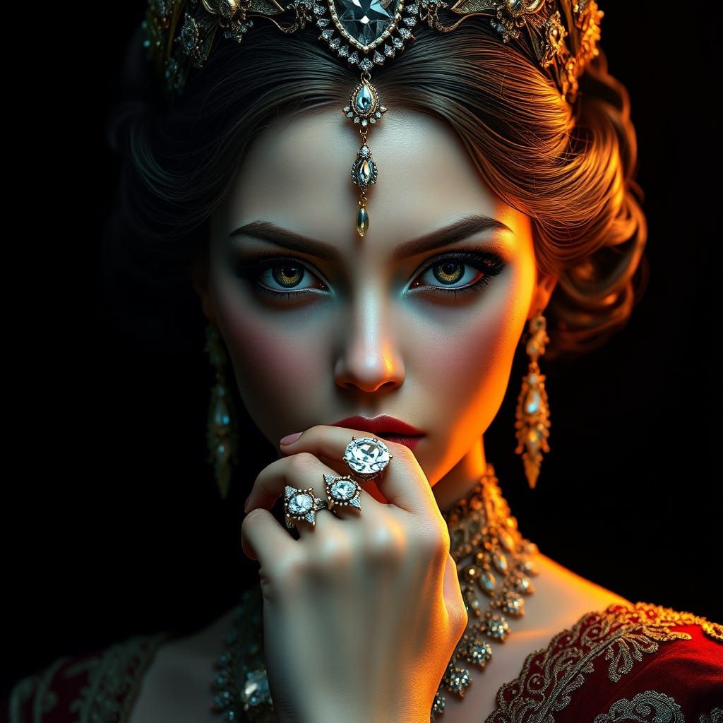 Regal Indian Woman in Baroque-Inspired Attire