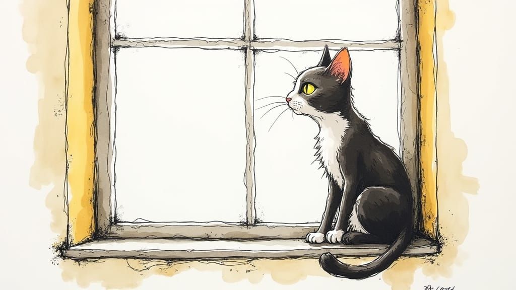 Curious Cat Portrait in Expressive Ink