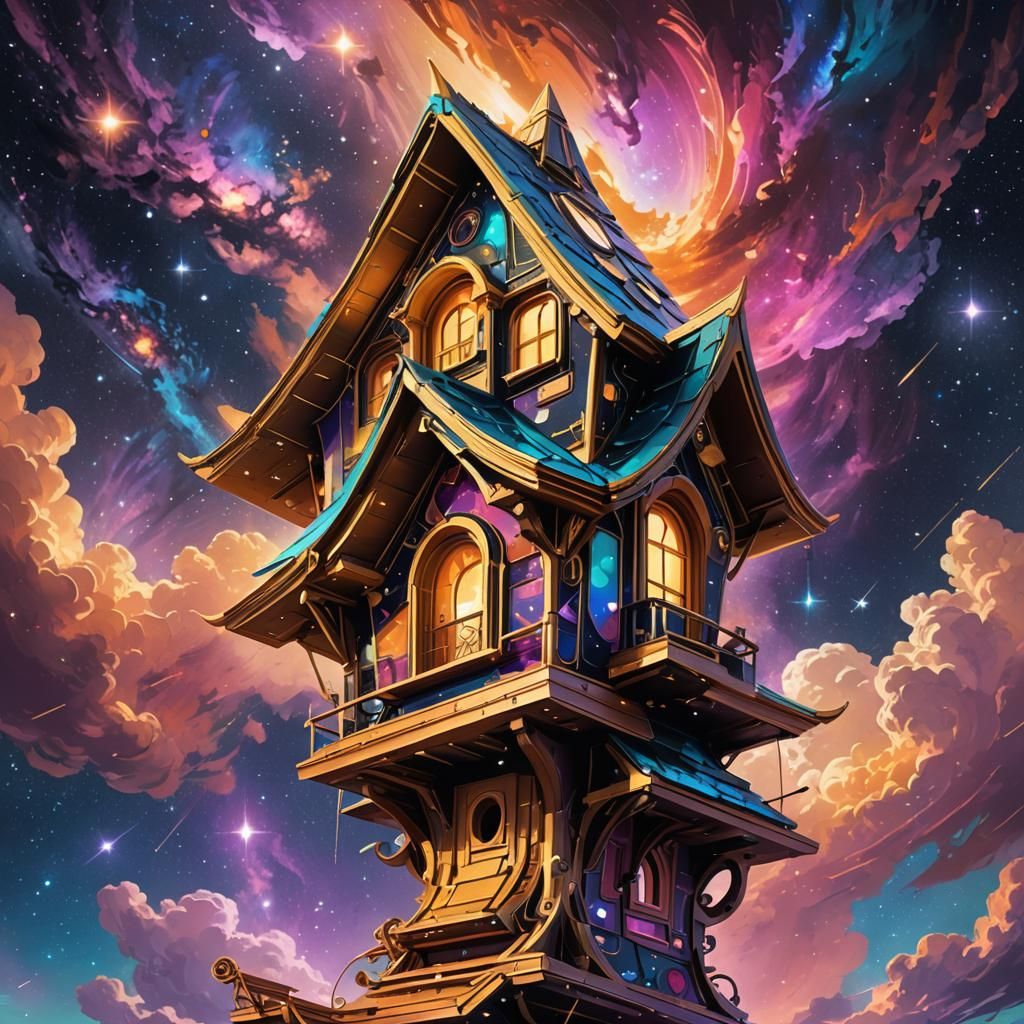 Galaxy Birdhouse in Cyberpunk Style