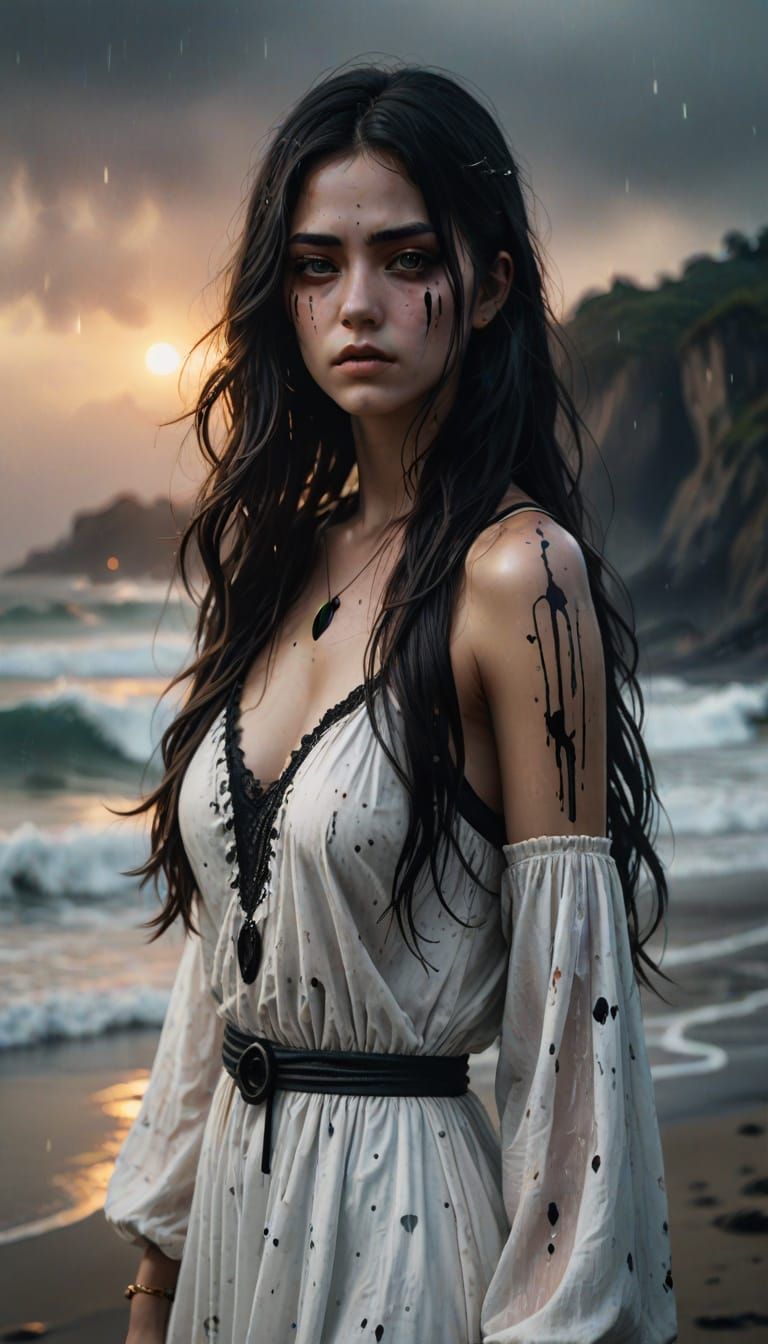 Cyberpunk Anime Woman with Surfboard in Watercolor Style