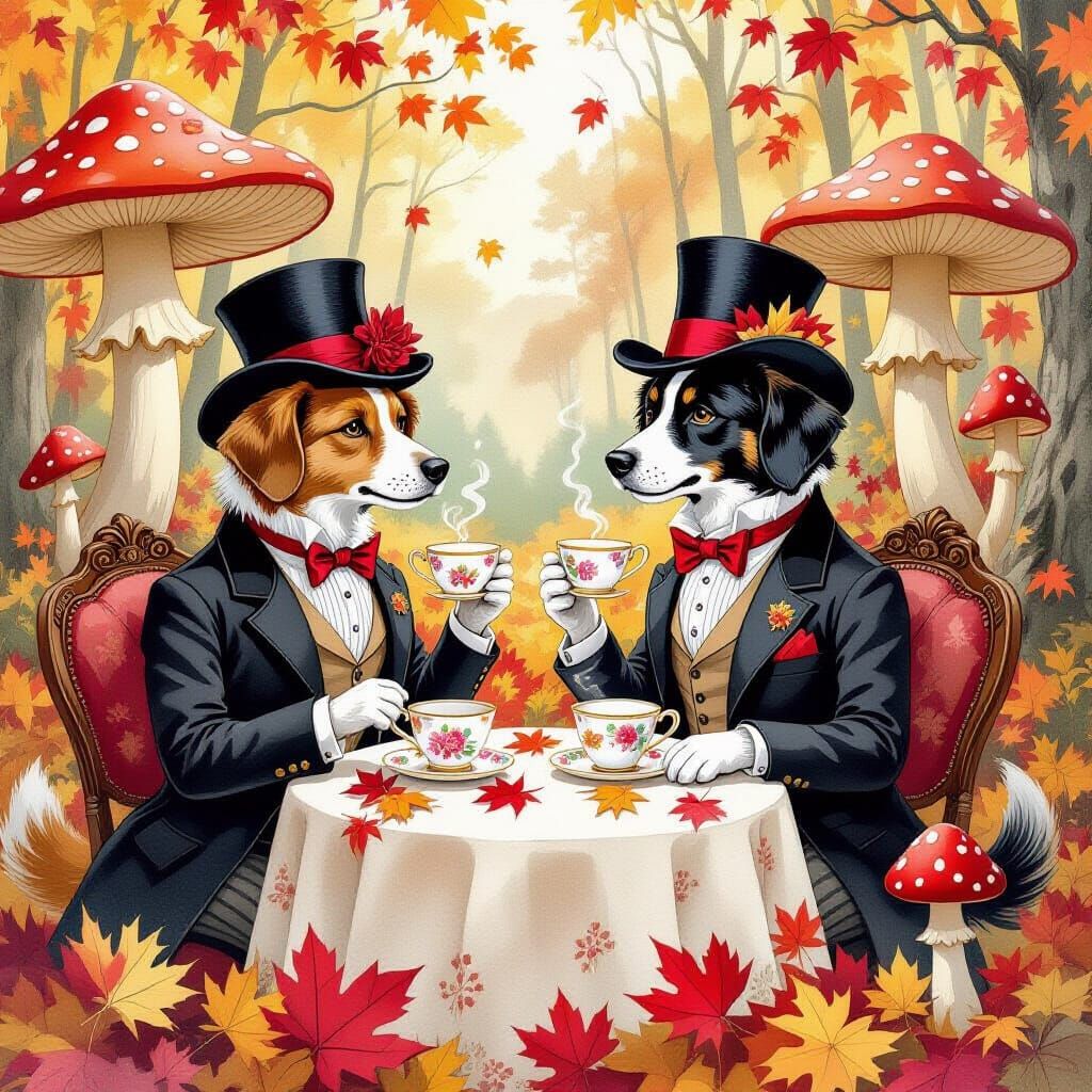 Victorian Dogs' Tea Party in Enchanted Forest
