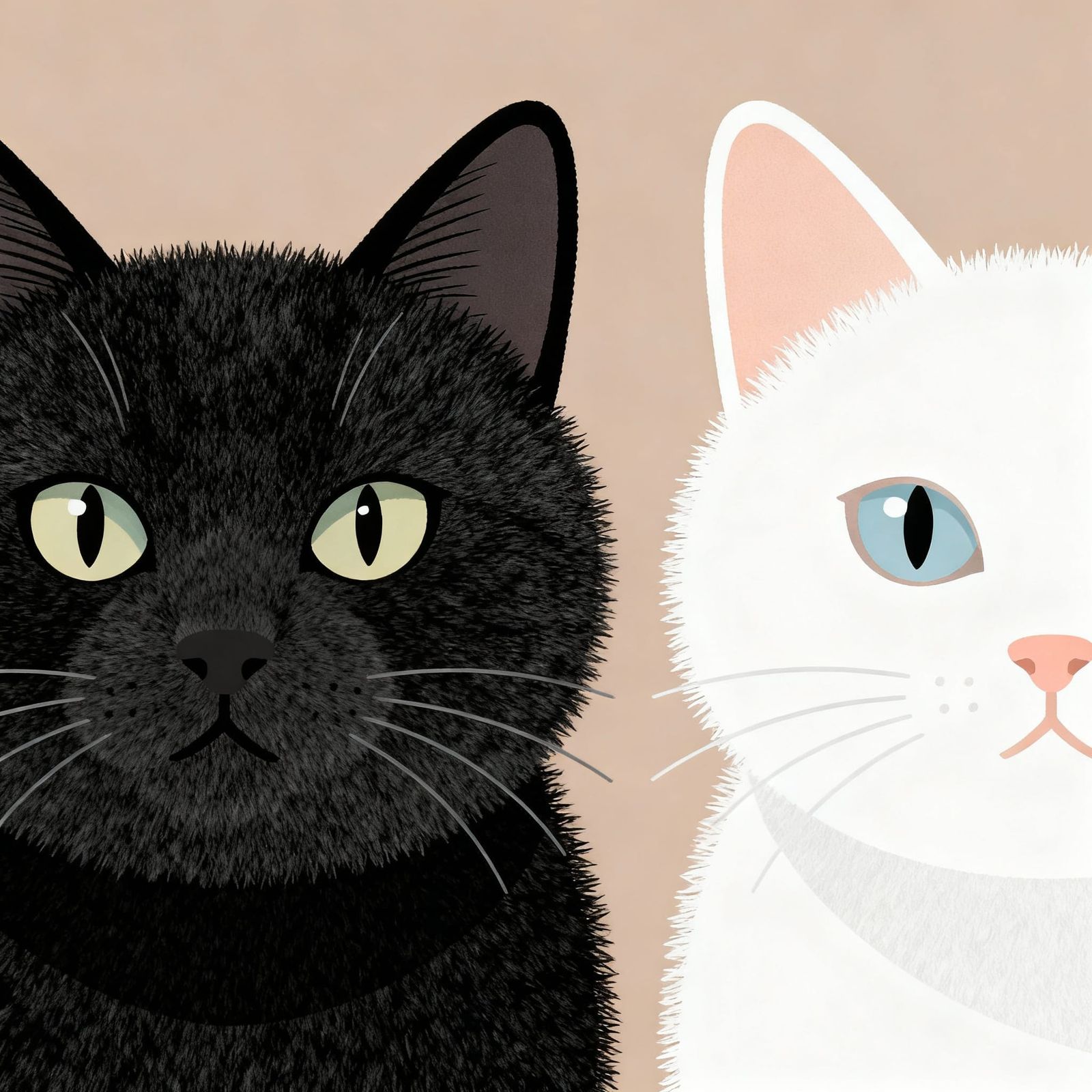 Minimalist Fuzzy Cats in Pure Flat Illustration Style