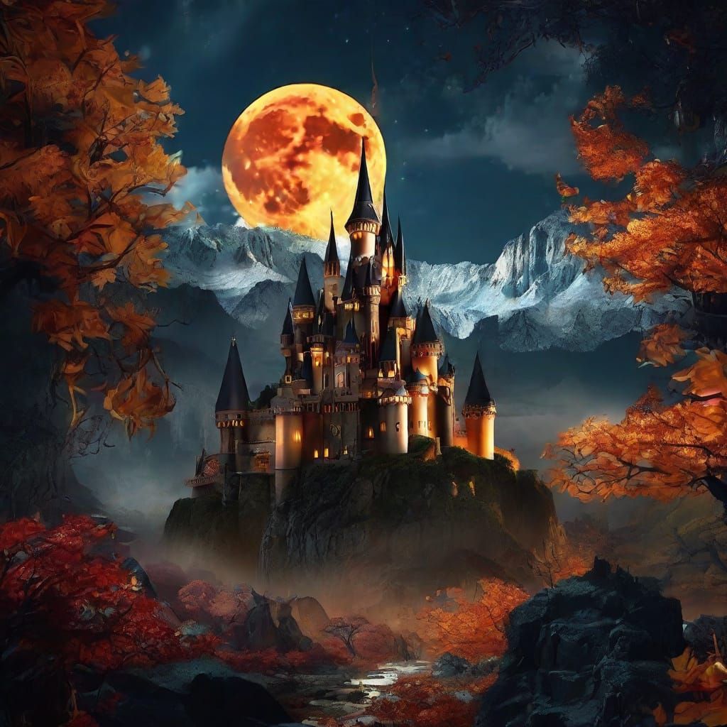 Surreal Gothic Castle in Ethereal Skyscape