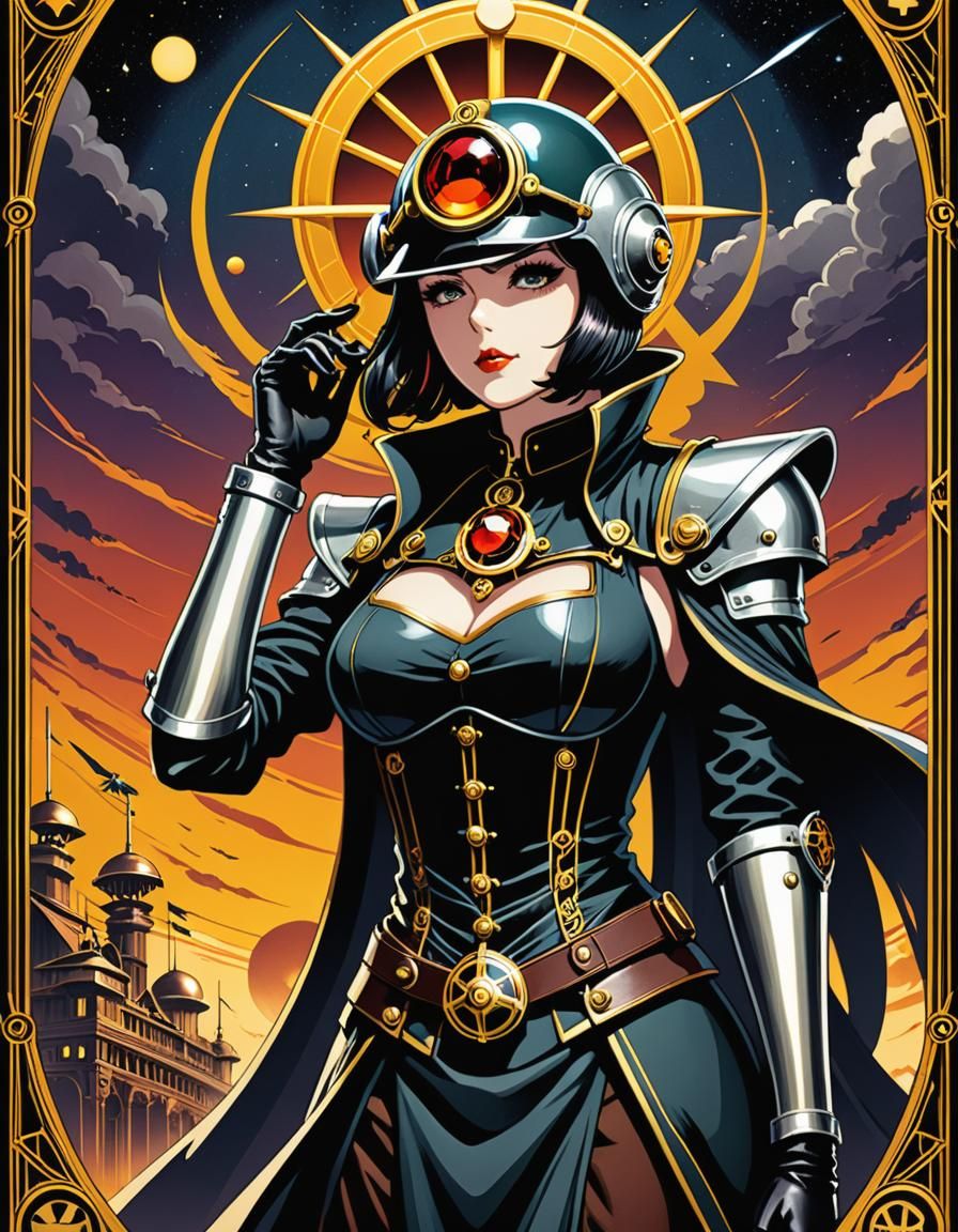 Dieselpunk Death Tarot Card in Anime Style