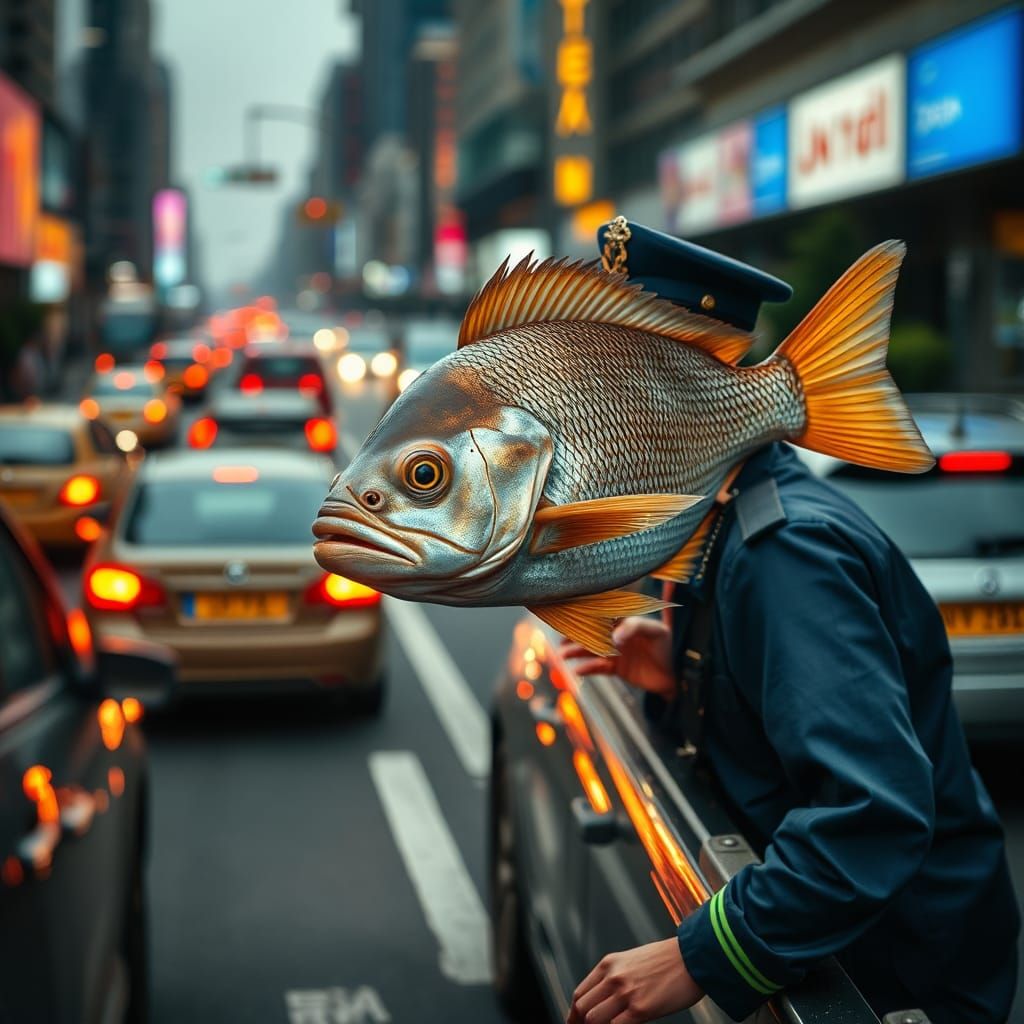 Fish Traffic Cop Directing City Cars