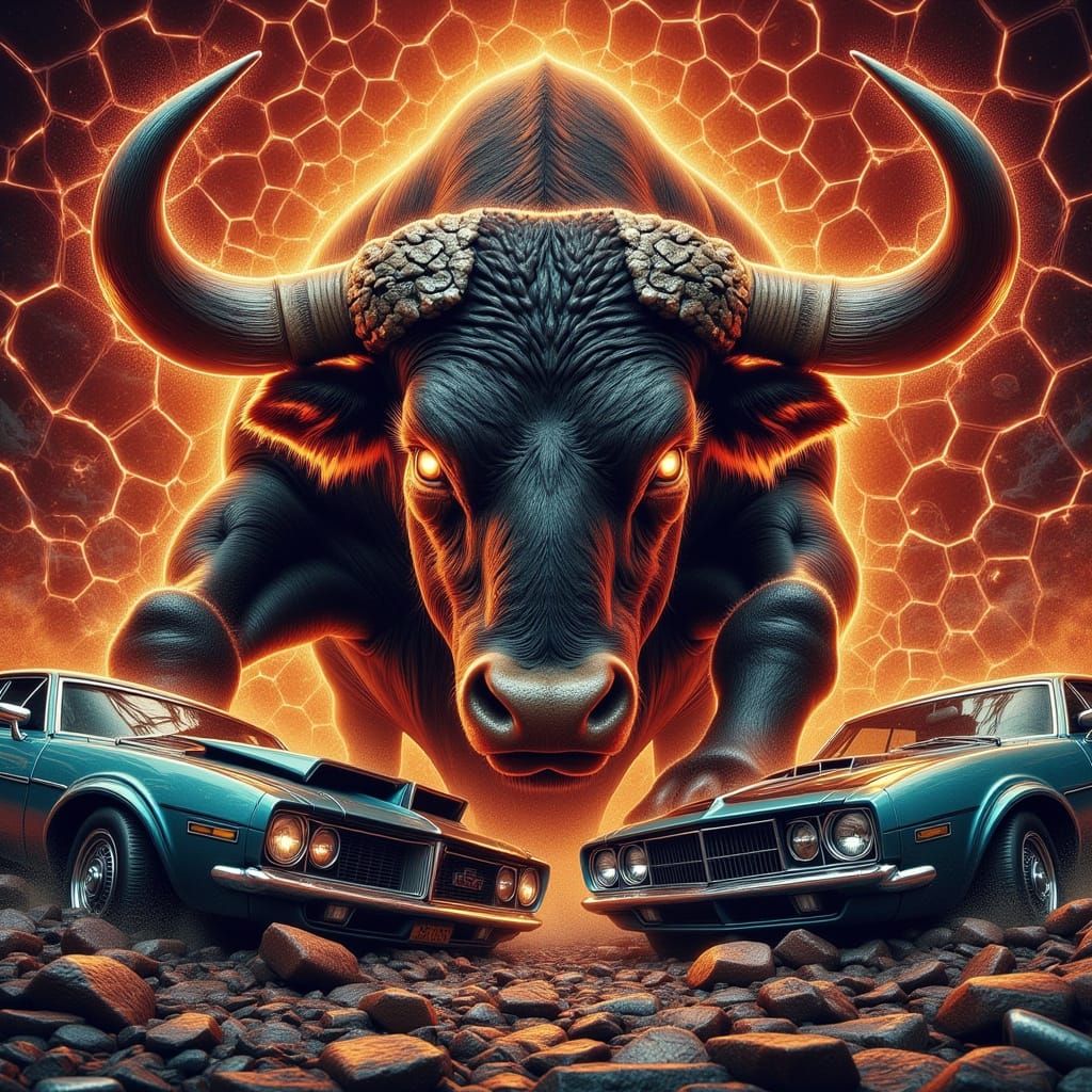 Epic Demon Bull Rampages Through Hellish Landscape