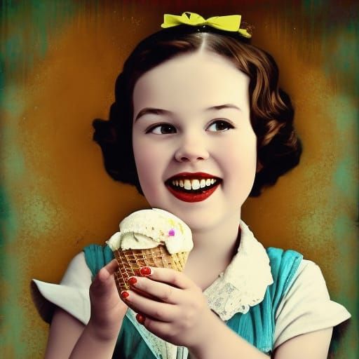 Vintage Girl Enjoys Ice Cream in Sepia Tones