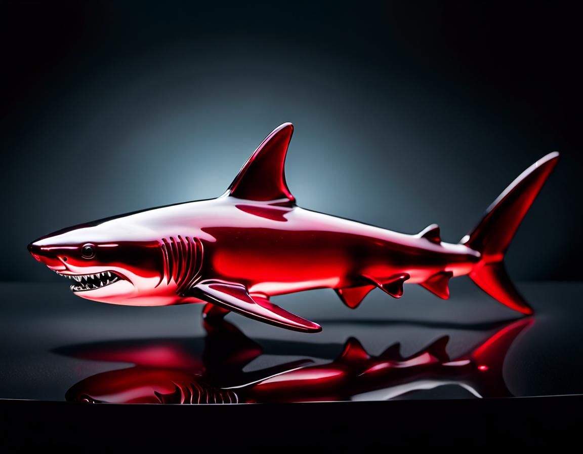 Ruby Enamel Glass Shark in Vivid Digital Art
