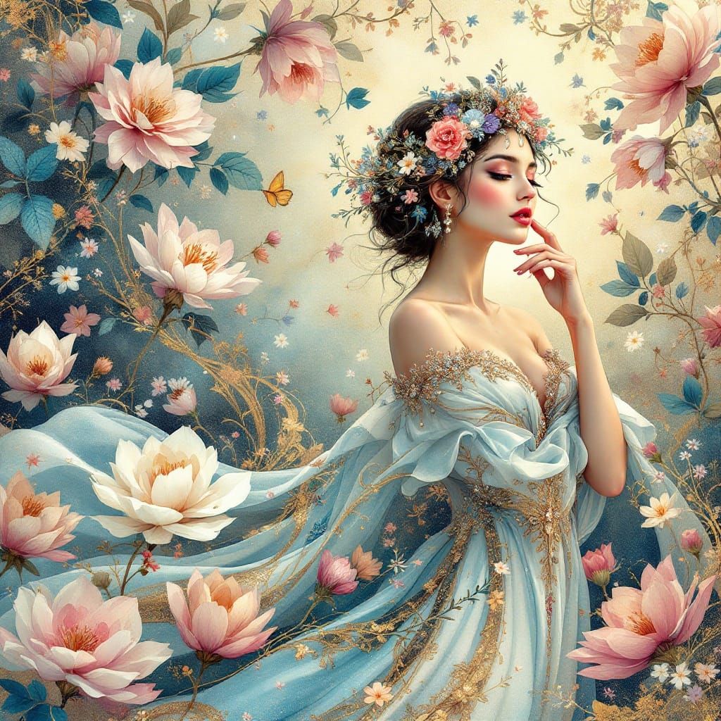 Dreamlike Maiden in Opulent Florals