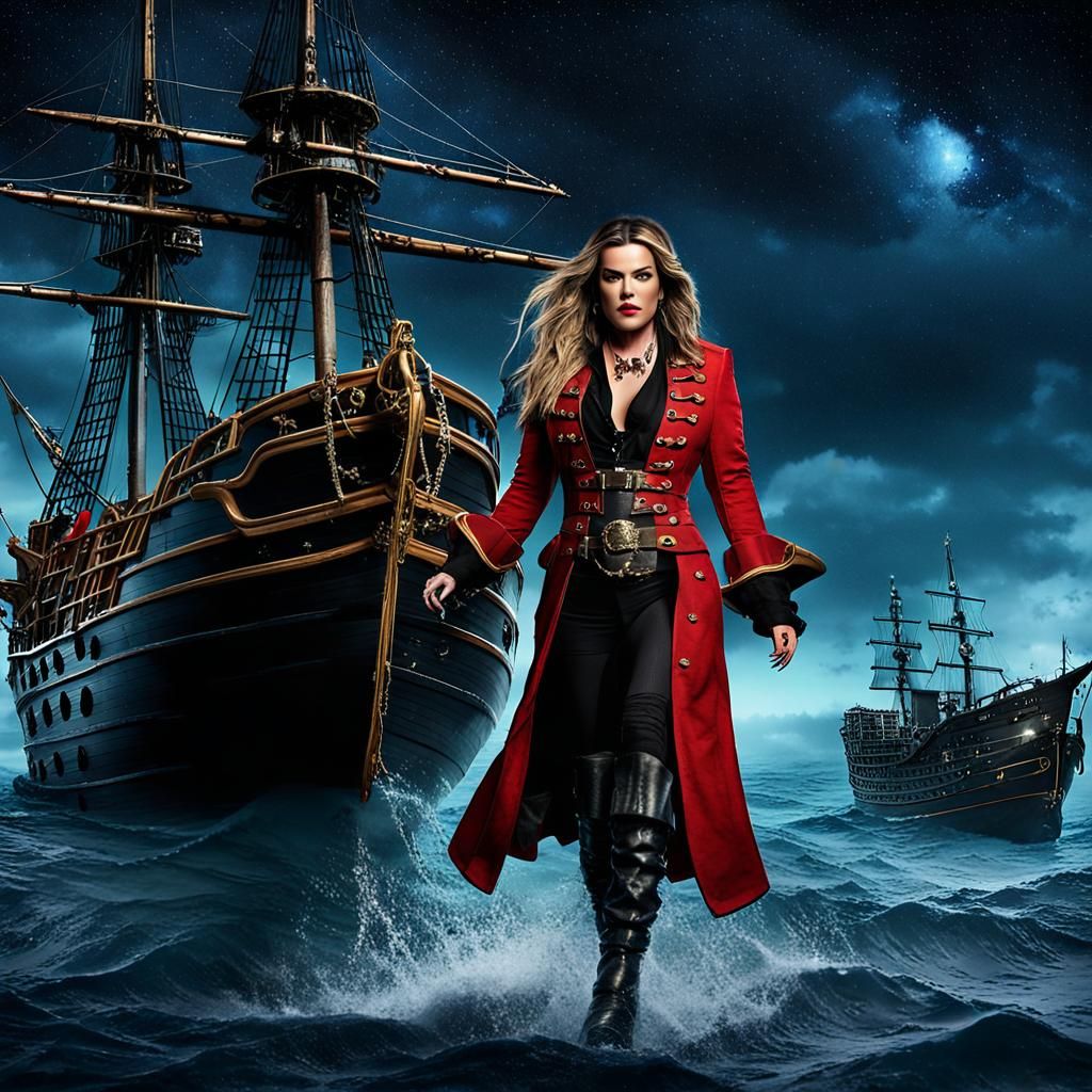 Pirate in Ocean Under Starry Sky: Cinematic Digital Art